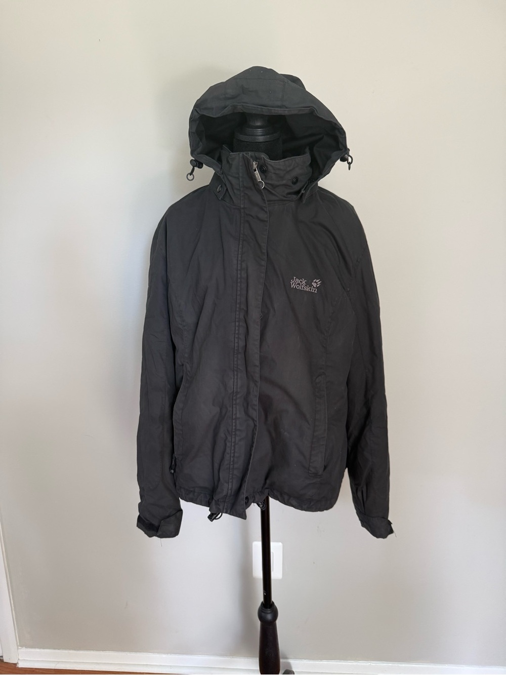 Jack Wolfskin Black Hooded Rain Shell Jacket